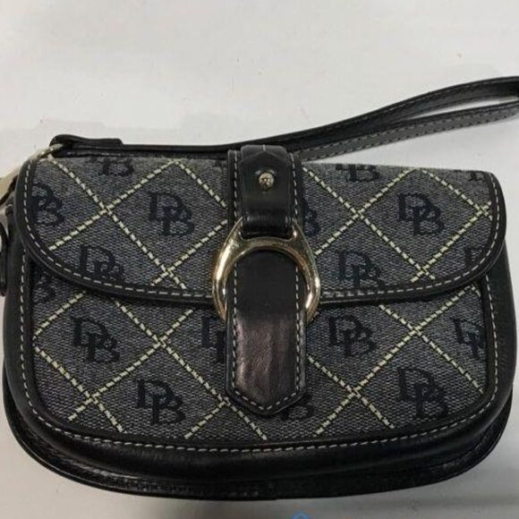 Dooney & Bourke DB Logo Fabric Black Leather Mini Wristlet - Picture 1 of 3